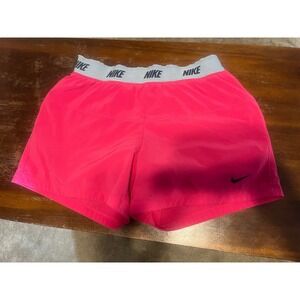 Nike Girls Dri-FIT Pink Athletic Shorts Size Large Wide Logo Waistband Running